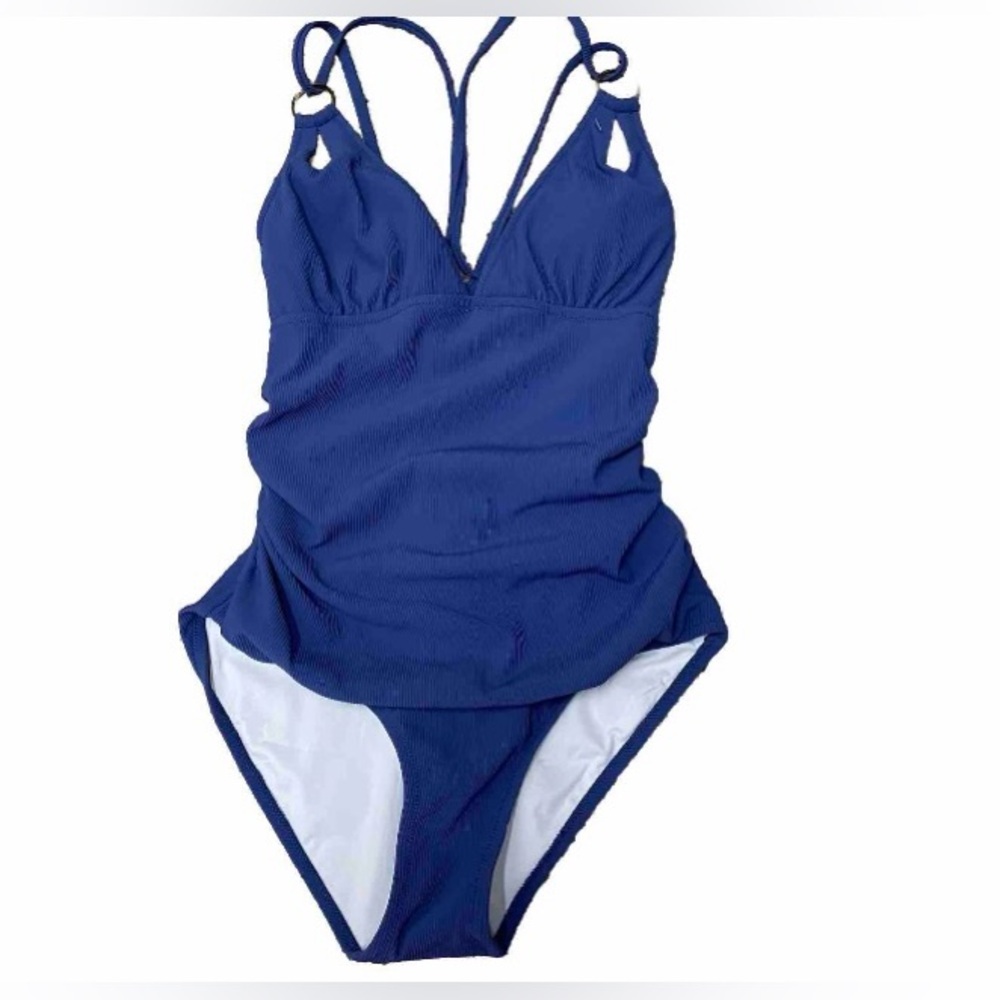Charmo swimsuit women's size medium 8 blue one piece strappy new with tags